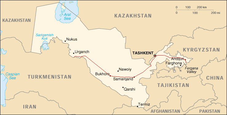 Uzbekistan: Route Travelled